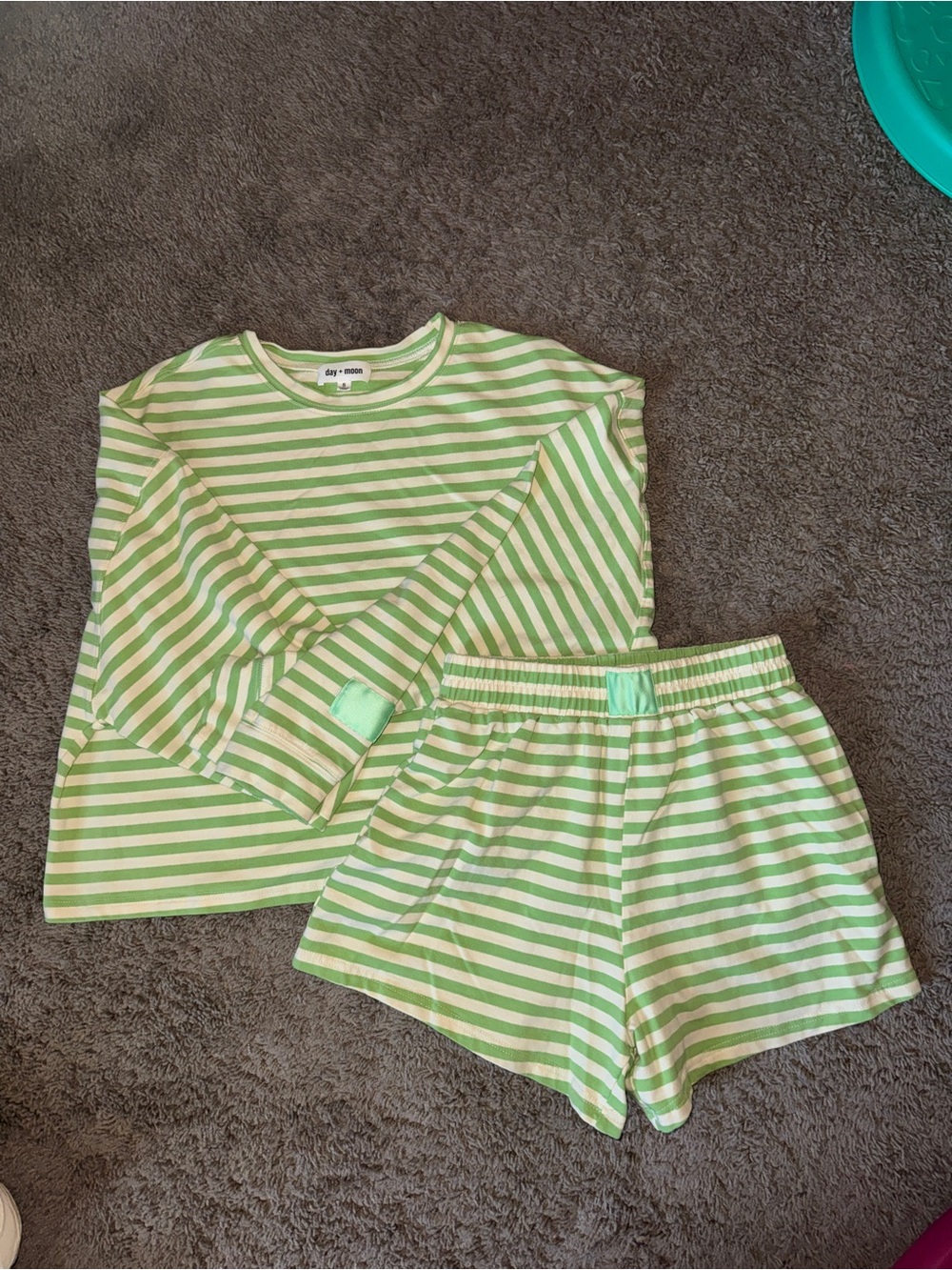 Striped Green & White Set - Long Sleeve Top & Shorts